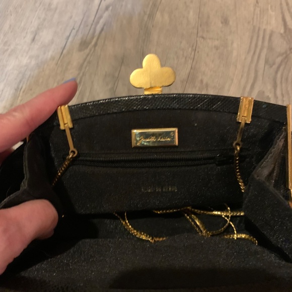 VINTAGE JUDITH LEIBER KARUNG SNAKESKIN BLACK SHOULDER EVENING BAG/JEWELED CLASP - Picture 6 of 11